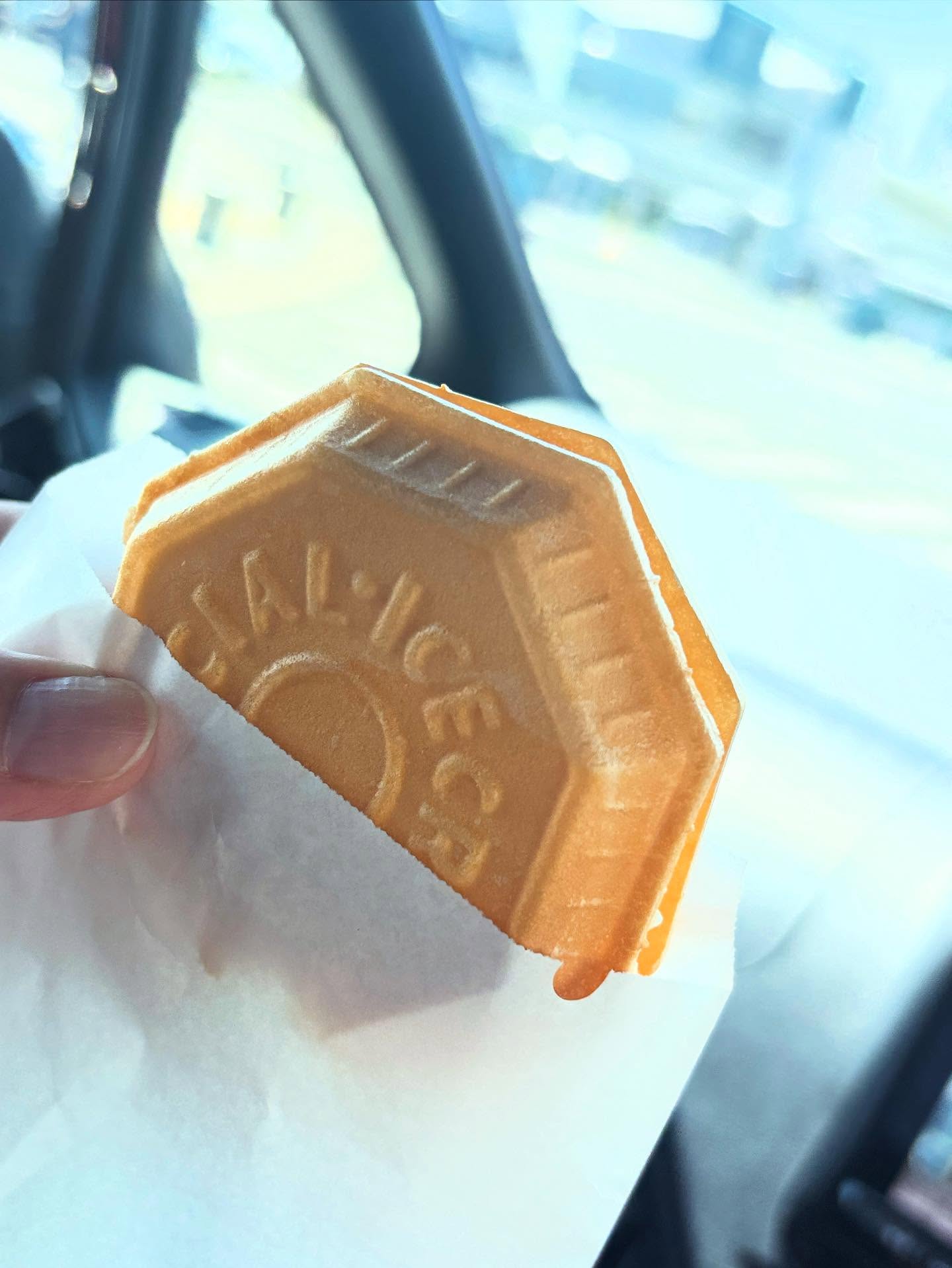 なかなか遠出することもありませんが、夏期休暇中にからさわさんのアイスモナカを頂く。

外サク中シットリの変わらない美味しさ🤤
車の中で食べるのはおすすめしません😳

#尾道
#からさわ 
#アイスモナカ